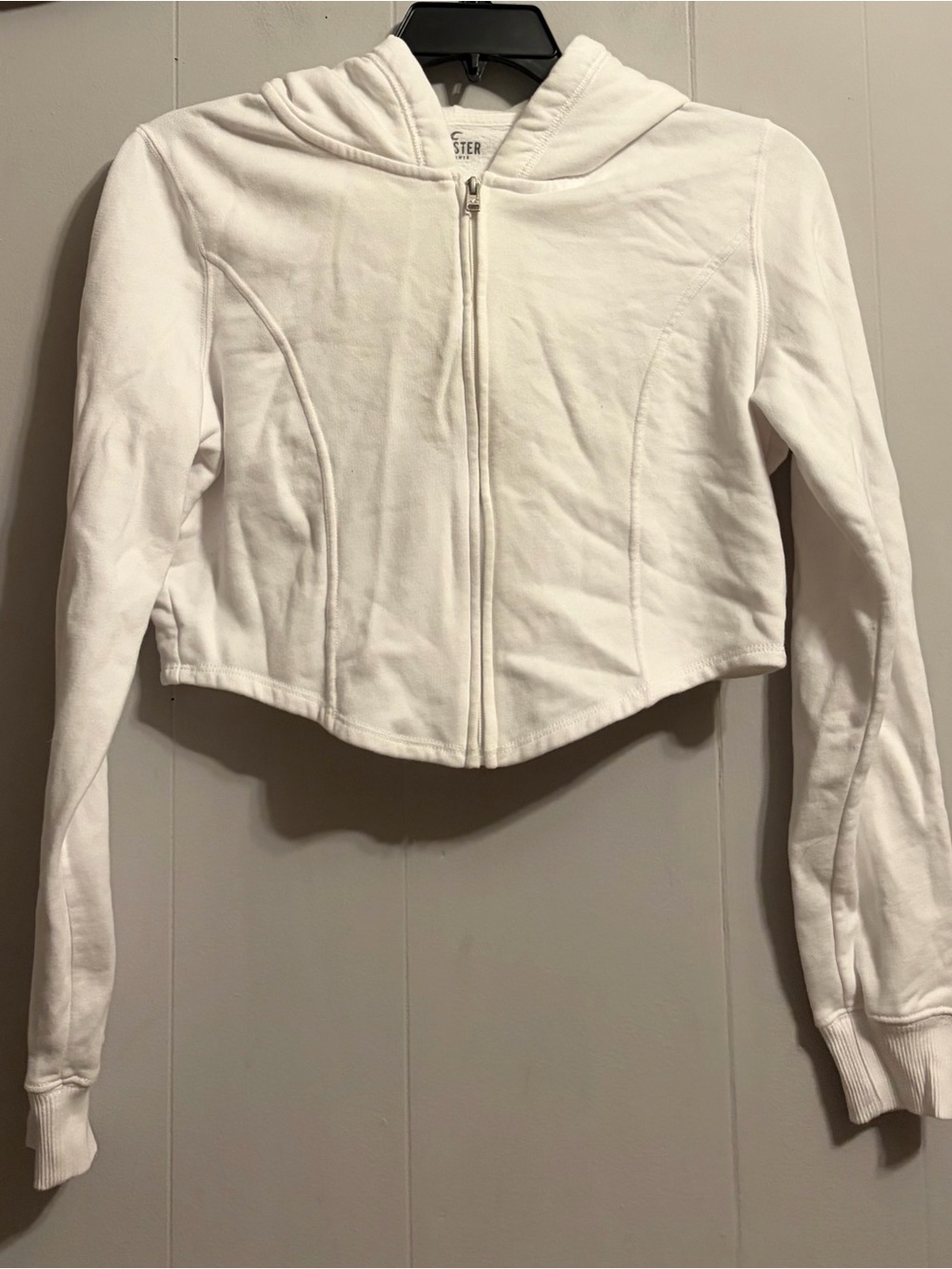 Hollister White Cropped Zip-Up Hoodie Crop